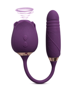 10-Speed Purple Color Silicone Clitoral Sucking Rose with Thrusting Vibrator