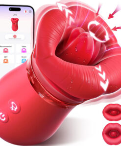 10-Speed Red Big Mouth App-Controlled Silicone Rechargeable Vibrator with Pulsing and Thrusting Functions
