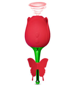 10-Speed Red Color Silicone Clitoral Rose Vibrator with Butterfly