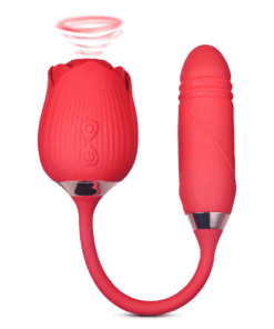 10-Speed Red Color Silicone Clitoral Sucking Rose with Thrusting Vibrator