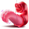 10-Speed Red Rechargeable Silicone Vibrating Massager with Tongue-Licking
