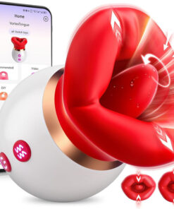 10-Speed Red & White Big Mouth App-Controlled Silicone Rechargeable Vibrator with Pulsing and Thrusting Functions