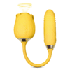 10-Speed Yellow Color Silicone Clitoral Sucking Rose with Thrusting Vibrator