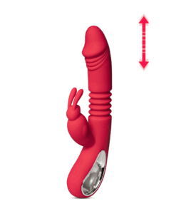 12-Speed Red Color Silicone Thrusting Rabbit Vibrator with Heating Function