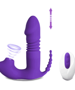 12-Speed Remote Control Purple Silicone Thrusting Vibrator with Sucking Function