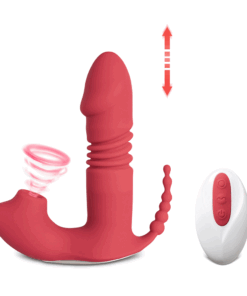 12-Speed Remote Control Red Silicone Thrusting Vibrator with Sucking Function