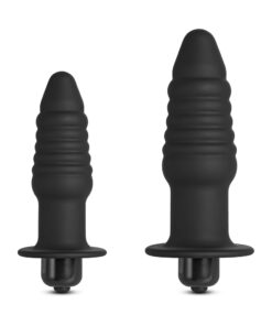2 PCS Black Color Vibrating Silicone Butt Plug