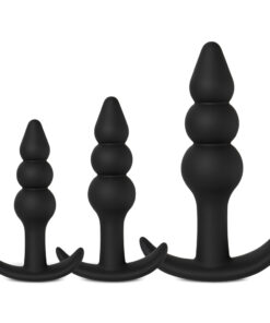 3 PCS Black Color Silicone Beaded Butt Plug Set