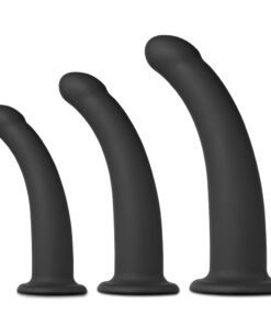 3 PCS Black Color Silicone Curved Dildo Set for Strap On