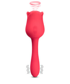 7-Function Red Color Silicone Clitoral Rose Sucking Massager with Classic Vibrator