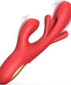 7-Speed Red Silicone Waterproof Rechargeable Vibrator with Flapping Function