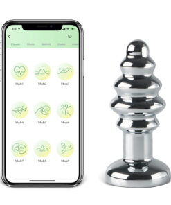 9-Speed Electroplated Silver Vibrating Anal Plug with App Control, 7.4 CM Length