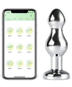 9-Speed Electroplated Silver Vibrating Anal Plug with App Control, 9.5 CM Length