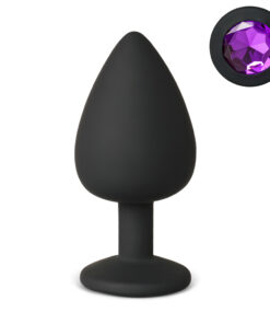 Black Large Size Silicone Anal Plug with Purple Diamond