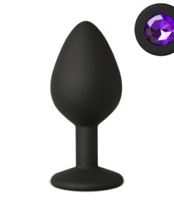 Black Medium Size Silicone Anal Plug with Purple Diamond