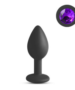 Black Small Size Silicone Anal Plug with Purple Diamond