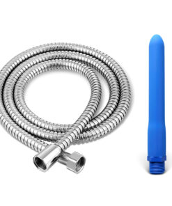 Blue Silicone Shower Enema Kit with Interchangeable Nozzle and 150cm Hose