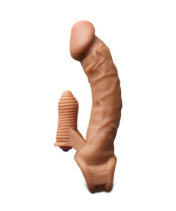 Brown Vibrating Penis Sleeve IV - Single-Speed, TPE, 7.88'' Length, Waterproof with Batteries Included