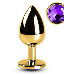 Large Golden Metallic Anal Plug with Purple Diamond