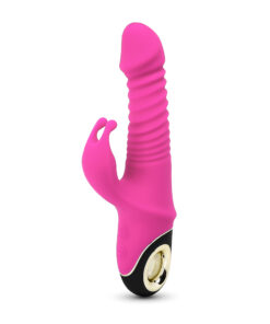 Magenta Color 9 Speeds Rechargeable Silicone Thrusting Rabbit Vibrator with Rotation