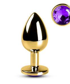 Medium Golden Metallic Anal Plug with Purple Diamond