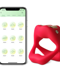 Mouth Shape Red Vibrating Cock Ring with 9-Speed App-Controlled, Medical Grade Silicone, Waterproof, USB Magnetic Charging