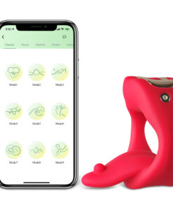 Mouth Shape with Tongue Red Vibrating Cock Ring with 9-Speed App-Controlled, Medical Grade Silicone, Waterproof, Rechargeable, USB Magnetic Charging