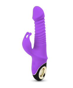 Purple Color 9 Speeds Rechargeable Silicone Thrusting Rabbit Vibrator with Rotation