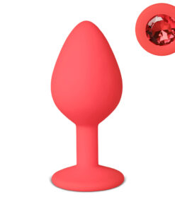 Red Medium Size Silicone Anal Plug with Red Diamond