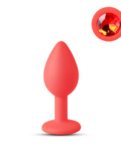 Red Small Size Silicone Anal Plug with Red Diamond