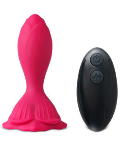 Red Vibrating Anal Plug with Remote Control - Flower-Shaped Base, 9-Speed, 10 CM Length