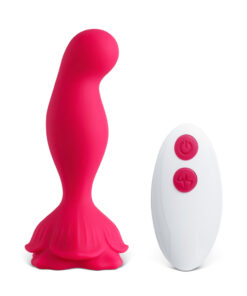 Red Vibrating Anal Vibrator with Remote Control - Flower-Shaped Base, 9-Speed, 12 CM Length