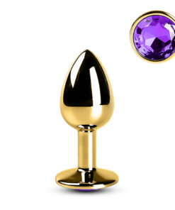 Small Golden Metallic Anal Plug with Purple Diamond