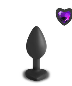 Small Size Black Color Silicone Anal Plug with Heart Shape Diamond