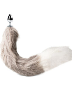 Small Size Metallic Anal Plug with Grey and White Color Tail