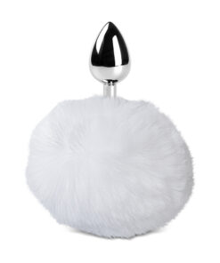 Small Size Metallic Anal Plug with Short White Color Tail