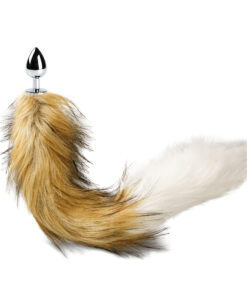 Small Size Metallic Anal Plug with Yellow and White Color Tail